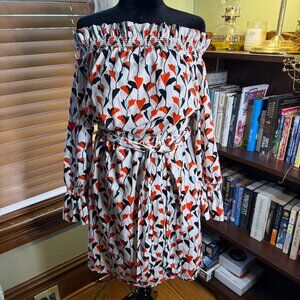 Maggy London Geometric Print Off-the-Shoulder Dress